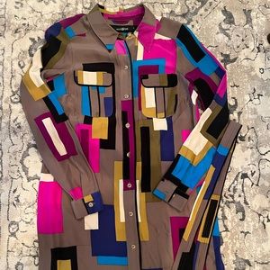 Colorblock shirt dress with tie